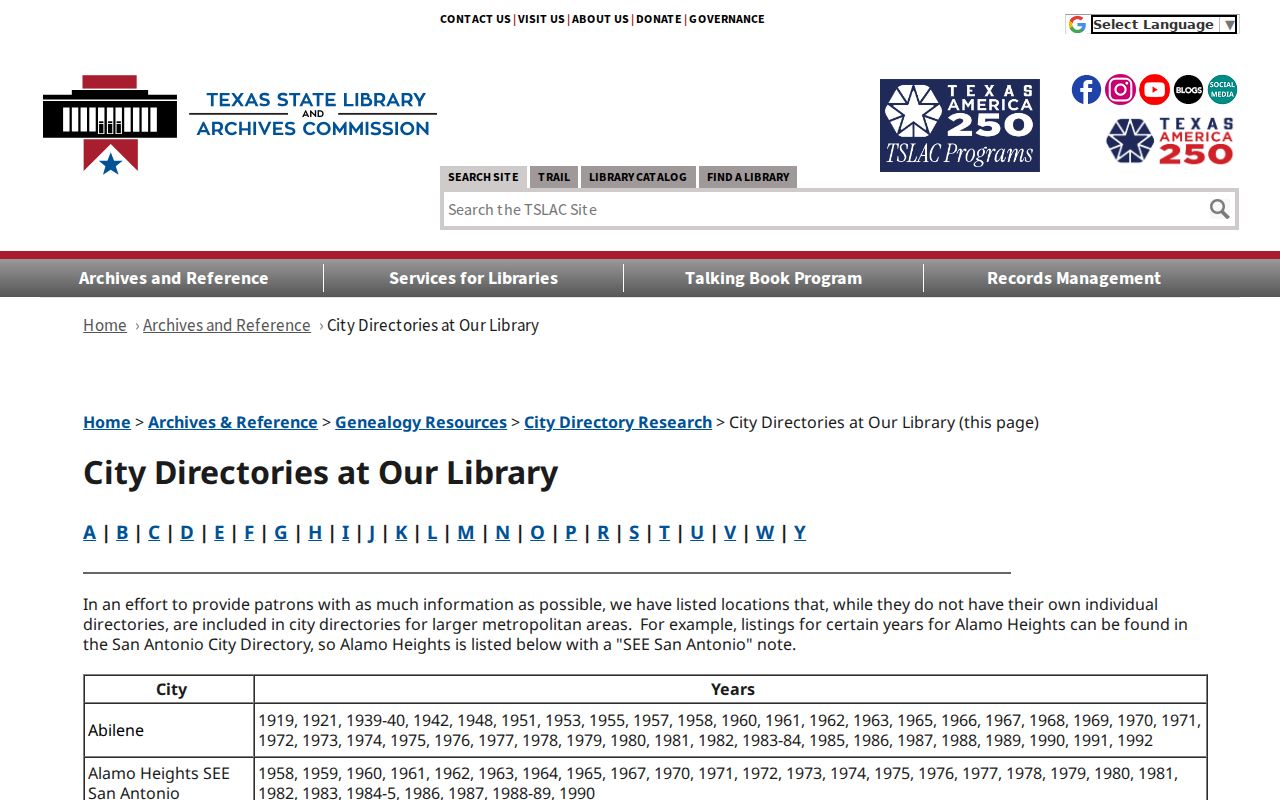 Brazos County city directory Texas State Library coverage list