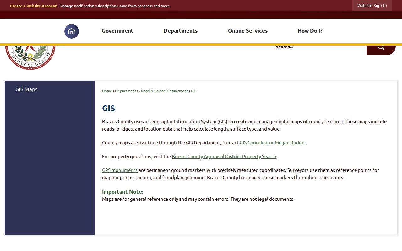 Brazos County neighbors county GIS map reference page
