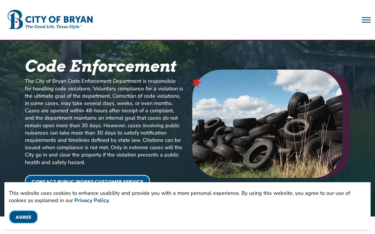 Brazos County neighbors Bryan code enforcement service page