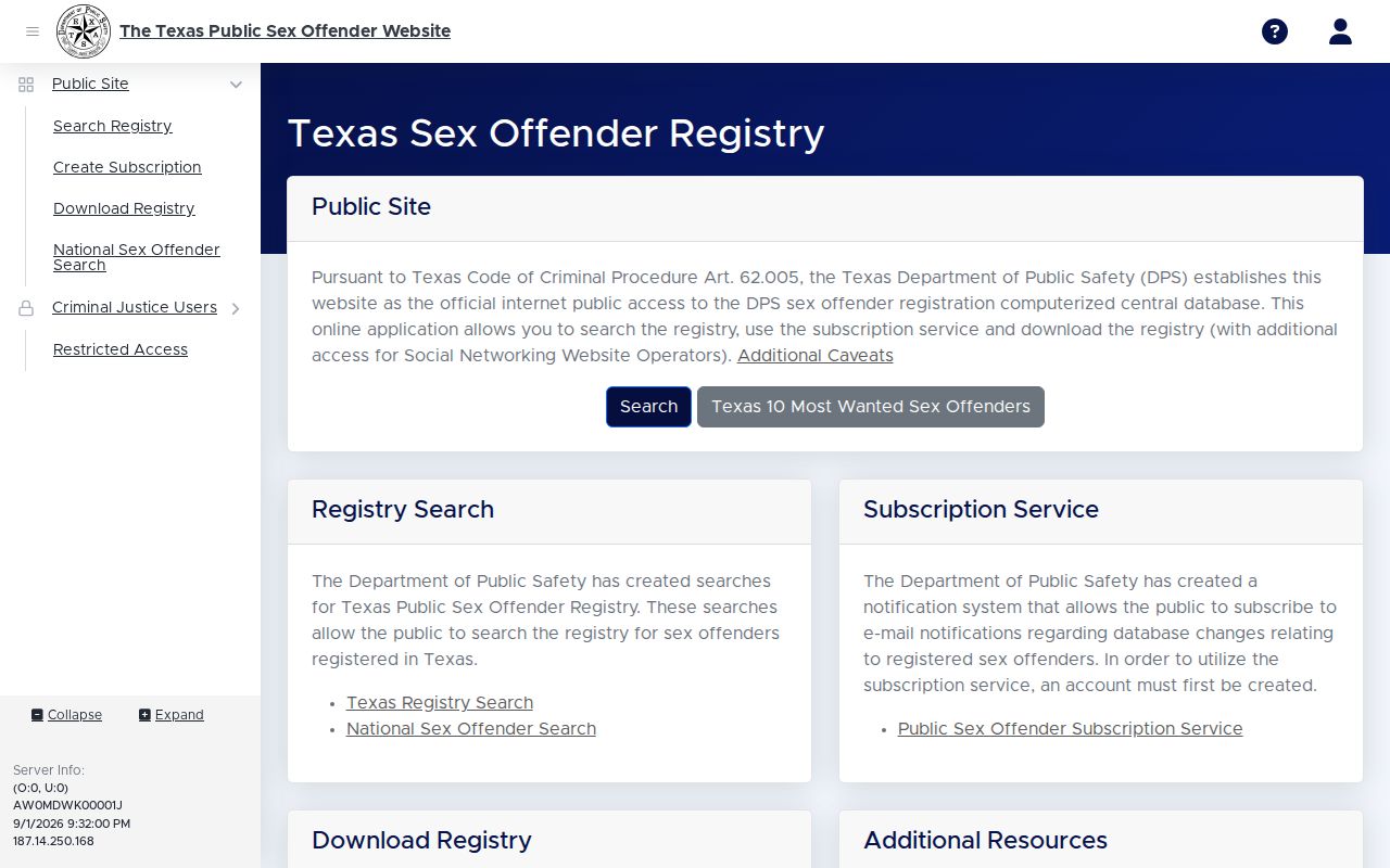 Brazos County resident lookup Texas DPS public registry search page