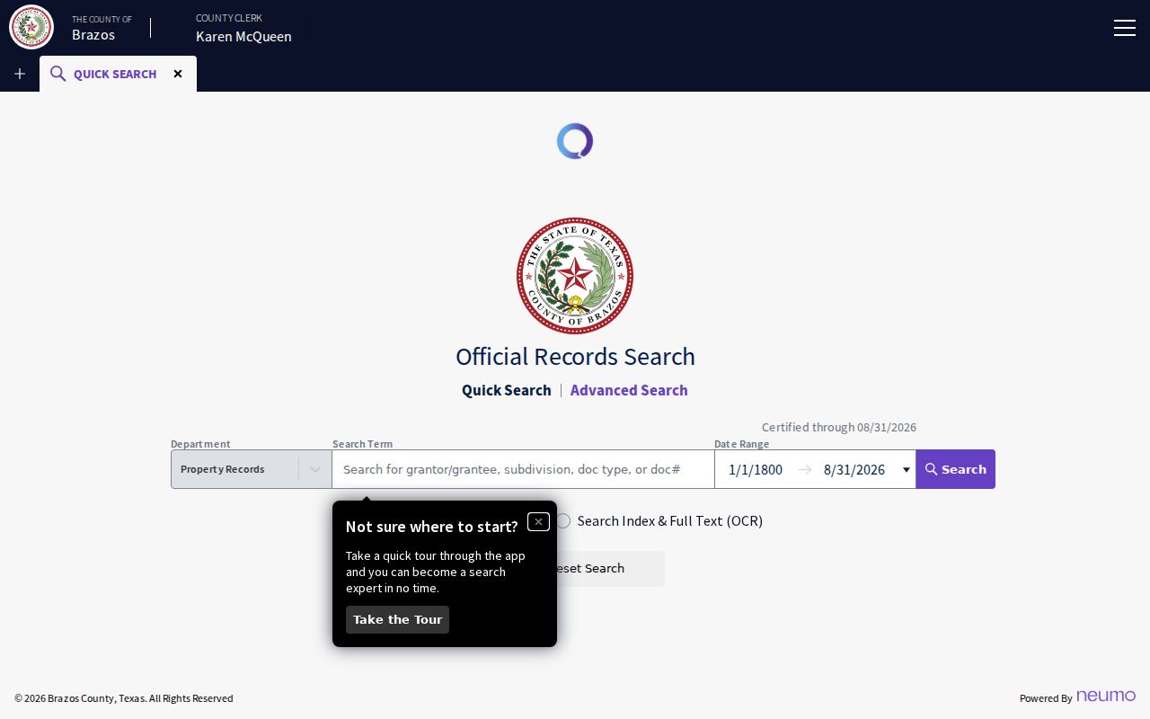 Brazos County street directory Official Records quick search