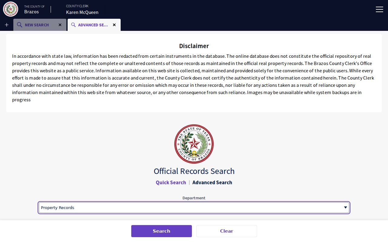 Brazos County street directory Official Records advanced deed search